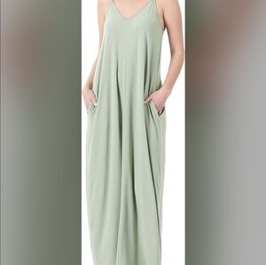 Zenana V-neck Cami Maxi Dress Sage Green Large